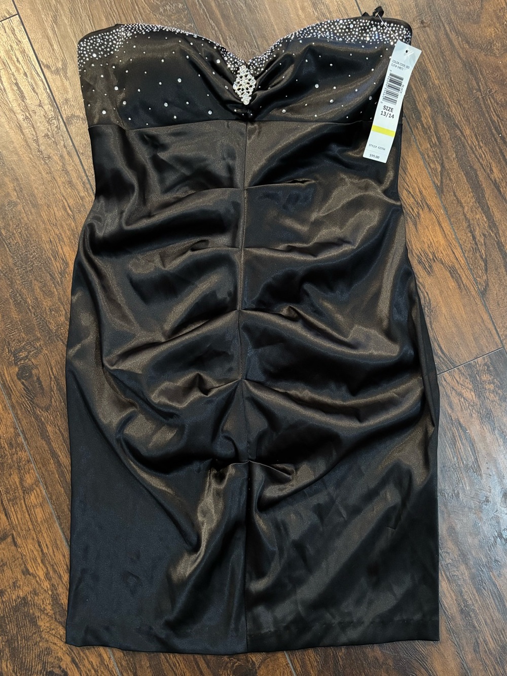 Satin Beaded Strapless Mini Dress